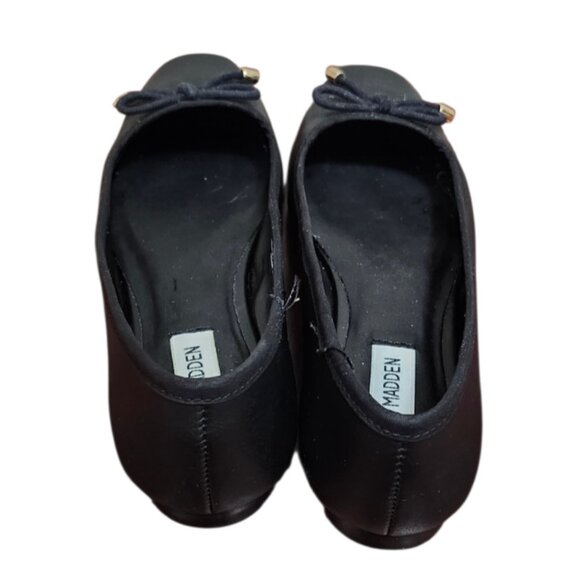 Steve Madden Black Leather Ballet Flats Women 7.5M Bow Classic Comfort Shoes - Picture 6 of 9